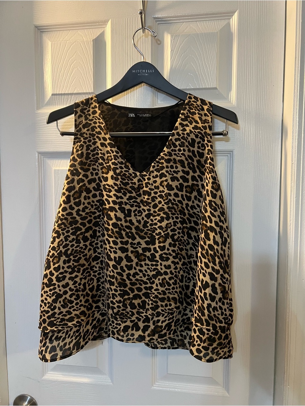 Zara brown and black leopard print v-neck tank top blouse